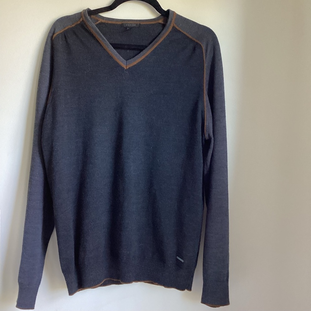 Codice Sweater Jumper Mens Size 52 Grey V-Neck Merino Wool Blend Pullover